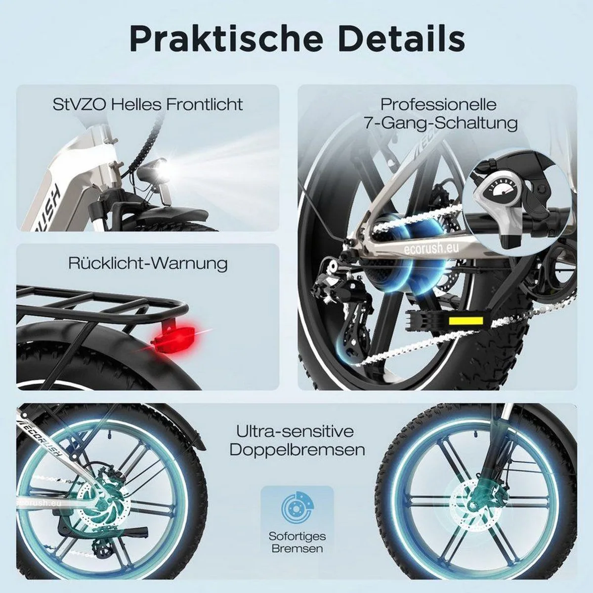 ECORUSH R2 E-Bike Faltrad, 20 Zoll, 60-100 km Reichweite, 7-Gang Shimano 4