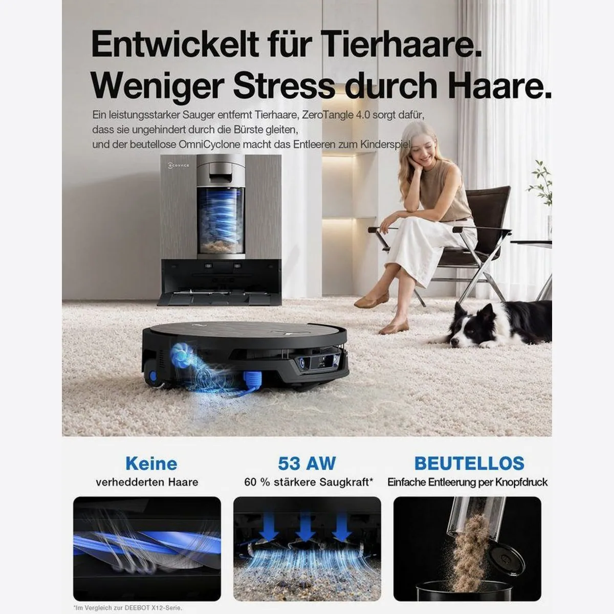 ECOVACS DEEBOT X12S Nass-Trocken-Saugroboter, 150 W, 27.000 Pa Saugleistung, OmniCyclone Station 4