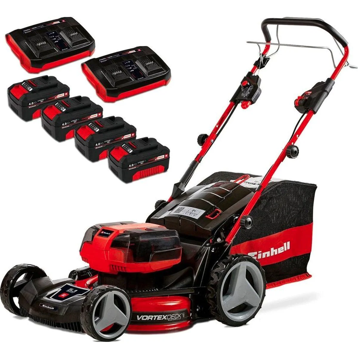 Einhell GP-CM 36/47 S HW Li, 47 cm Schnittbreite, 4 Akkus und Ladegerät — kabelloser Rasenmäher mit Radantrieb