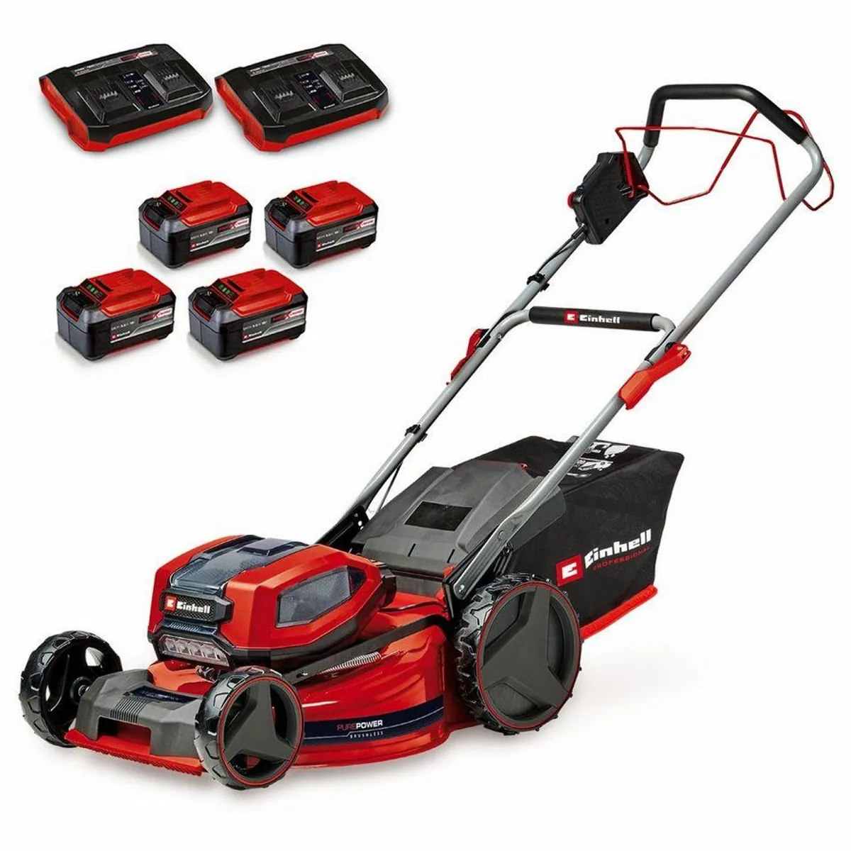 Einhell GP-CM 36/52 S Li BL, kraftvoller Akku-Rasenmäher mit 52 cm Schnittbreite — 4x 5,2 Ah Akkus, 2 Twincharger