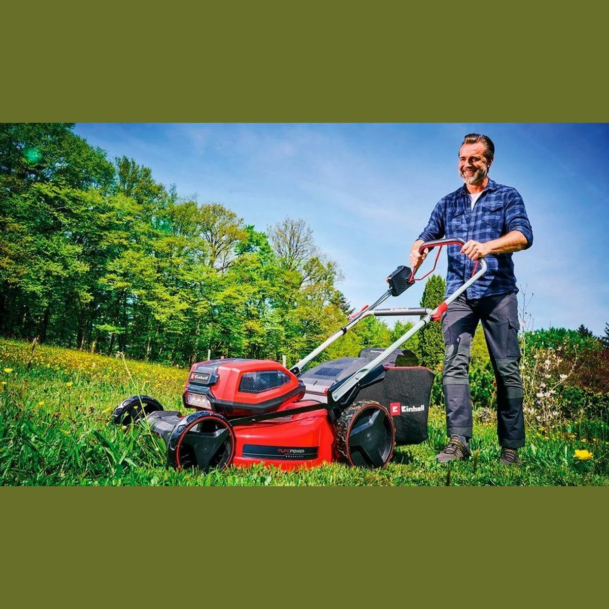 Einhell GP-CM 36/52 S Li BL, kraftvoller Akku-Rasenmäher mit 52 cm Schnittbreite — 4x 5,2 Ah Akkus, 2 Twincharger 2