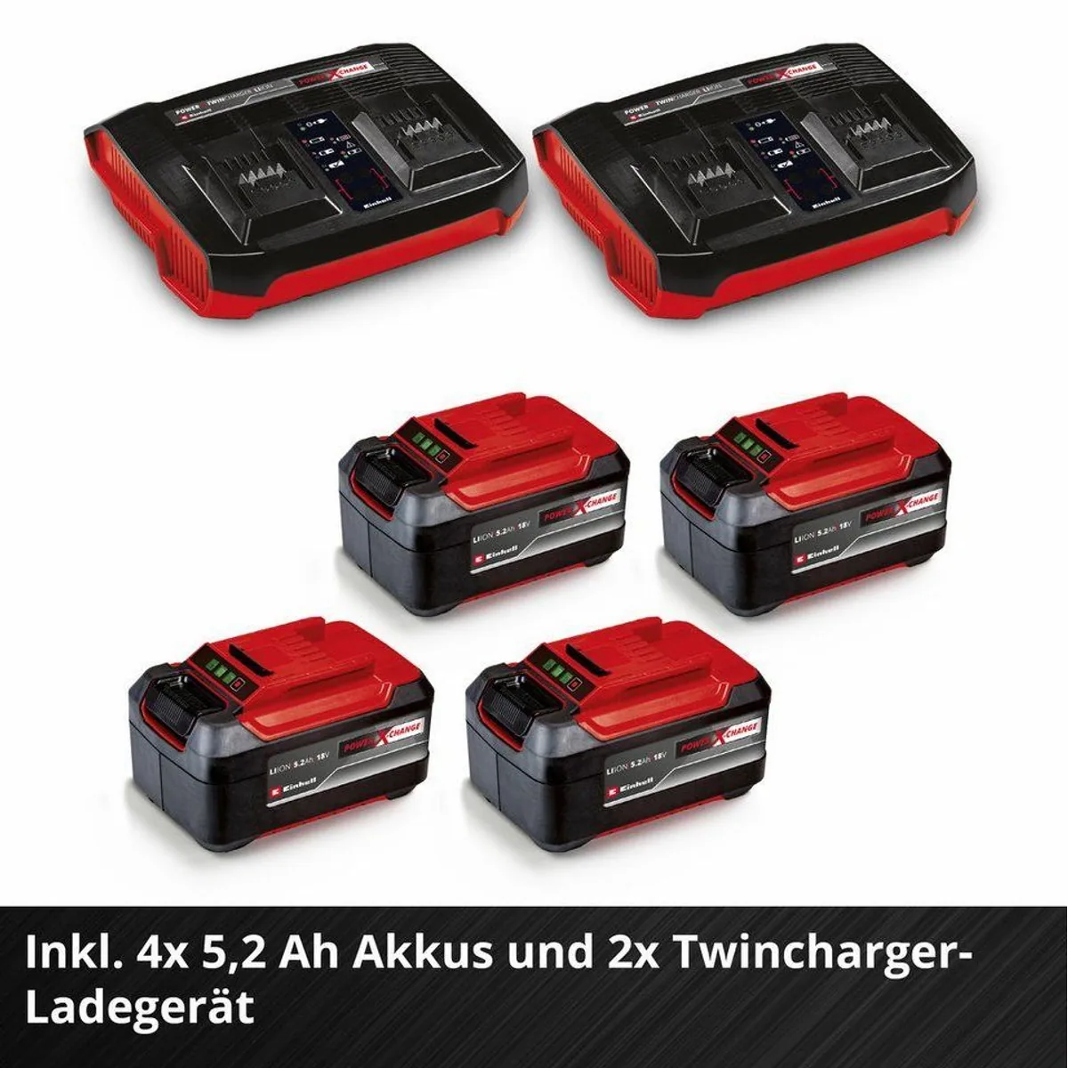 Einhell GP-CM 36/52 S Li BL, kraftvoller Akku-Rasenmäher mit 52 cm Schnittbreite — 4x 5,2 Ah Akkus, 2 Twincharger 3