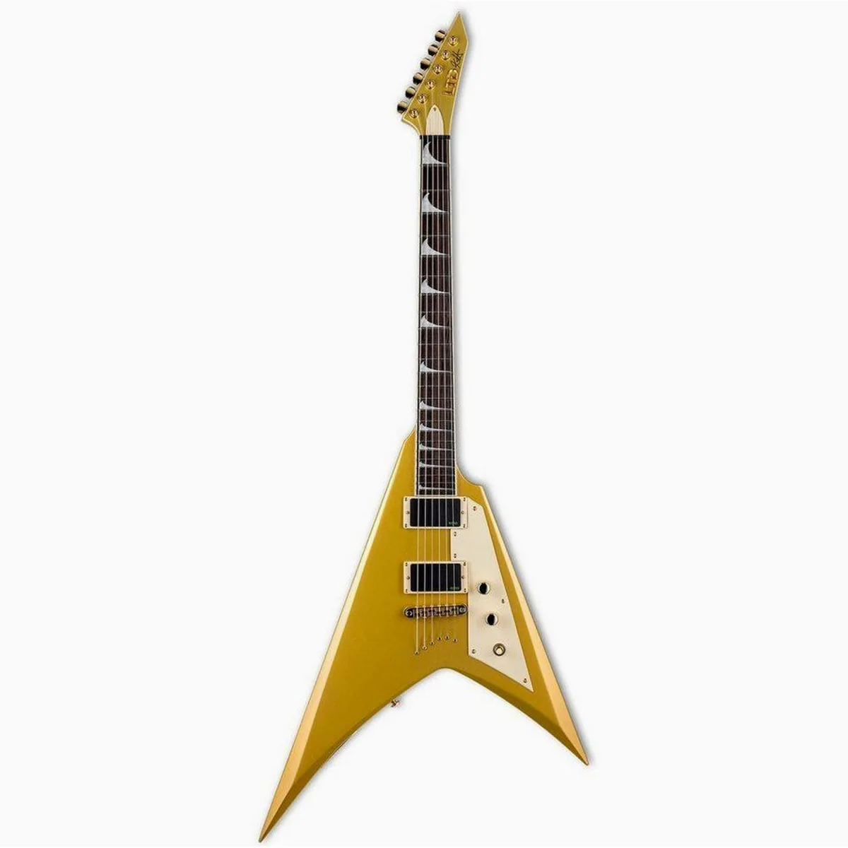 ESP LTD KH-V MGO Kirk Hammett Signature E-Gitarre, durchgehender Hals, EMG Bone Breaker Tonabnehmer, Metallic Gold 4