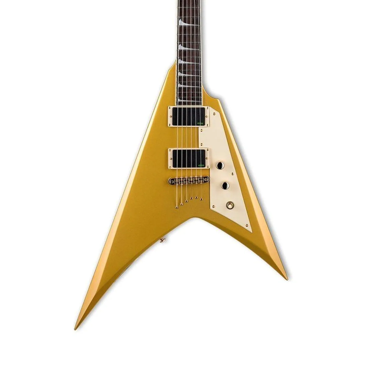 ESP LTD KH-V MGO Kirk Hammett Signature E-Gitarre, durchgehender Hals, EMG Bone Breaker Tonabnehmer, Metallic Gold 5