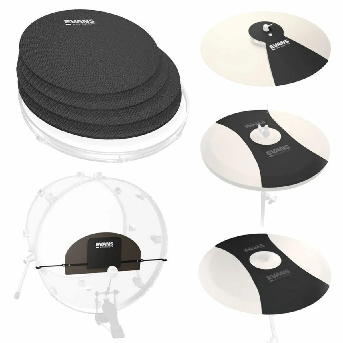 Evans SoundOff Drum Mute Fusion, komplett Set für Schlagzeugdämpfung