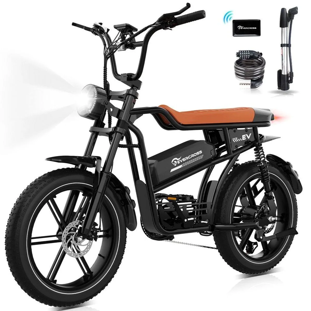 EVERCROSS TECH E-Bike 20” x 4,0, hohe Reichweite, robuste Reifen, 7-Gang Shimano