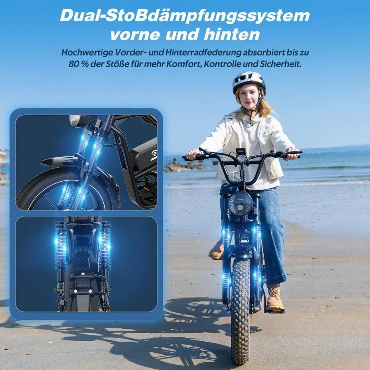EVERCROSS TECH E-Bike 20” x 4,0, hohe Reichweite, robuste Reifen, 7-Gang Shimano 3
