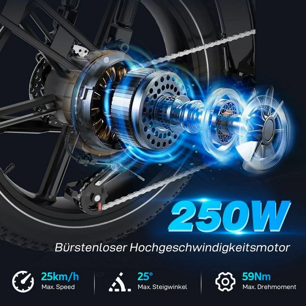 EVERCROSS TECH E-Bike 20” x 4,0, hohe Reichweite, robuste Reifen, 7-Gang Shimano 4