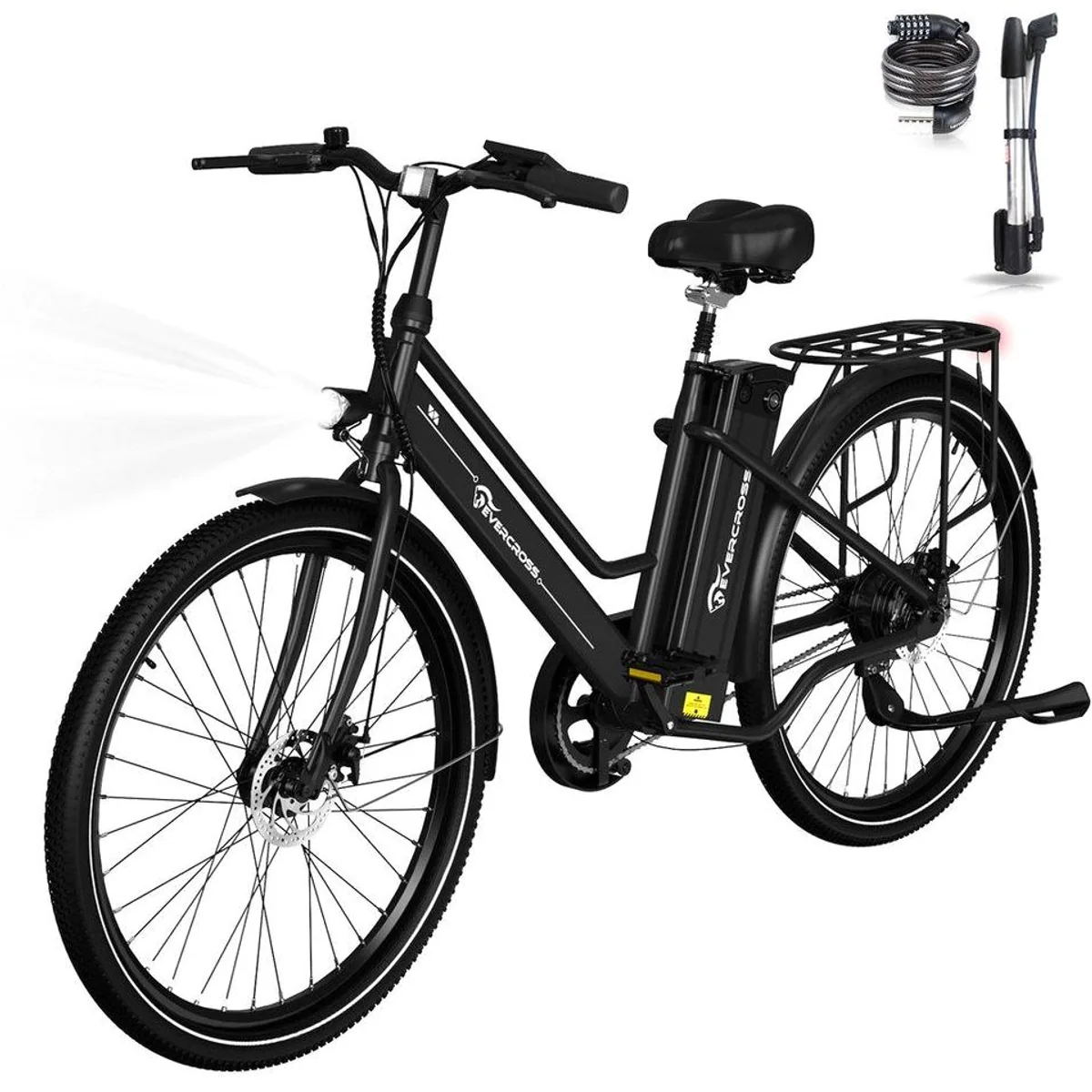 EVERCROSS TECH E-Bike Cityrad, 26 Zoll, 90 km Reichweite, 250W Heckmotor