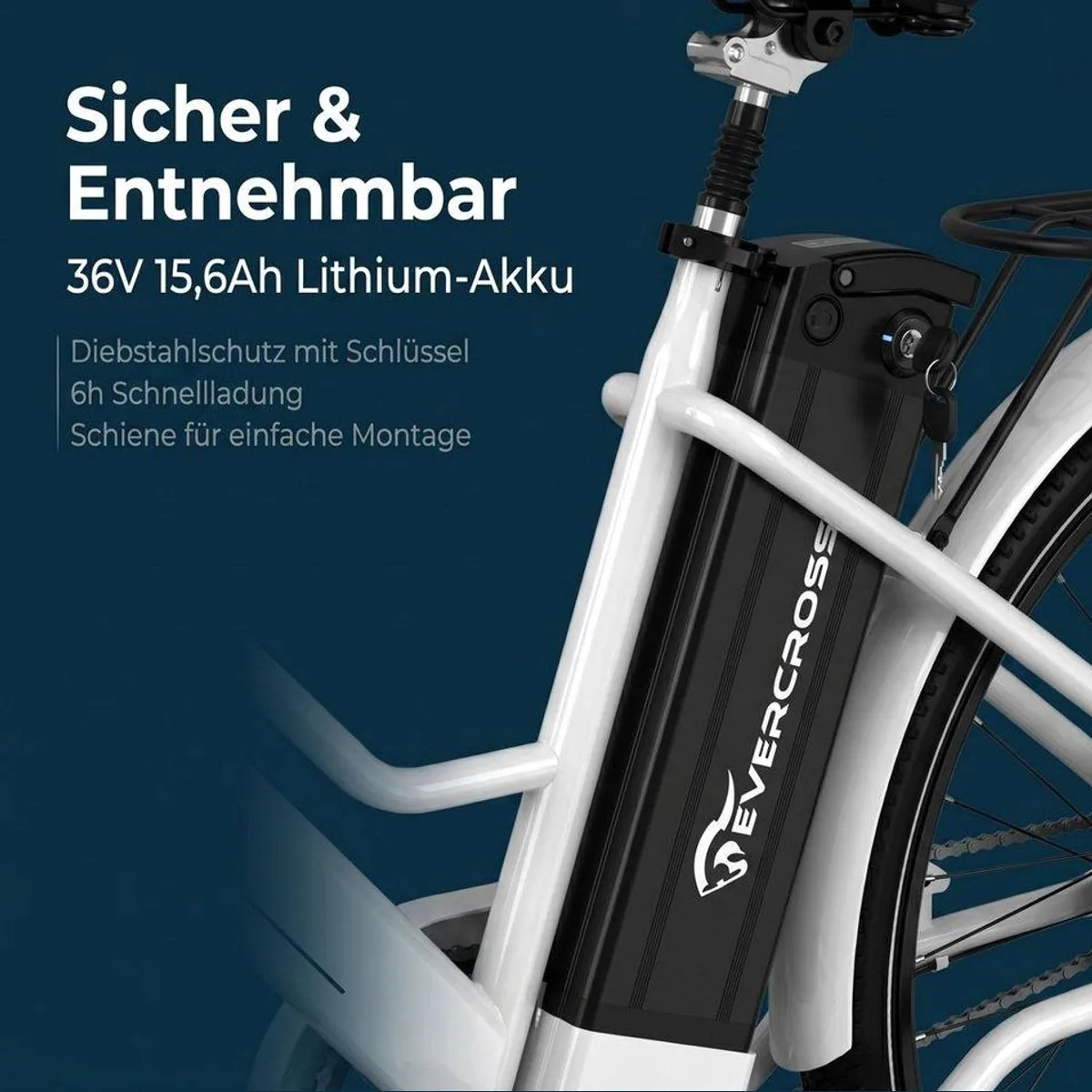 EVERCROSS TECH E-Bike Cityrad, 26 Zoll, 90 km Reichweite, 250W Heckmotor 5