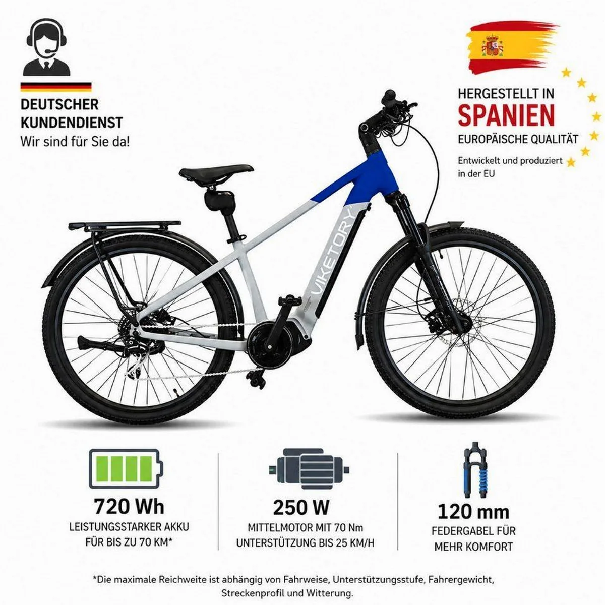 eWheel VENTIX Urban E-Bike, 720 Wh Akku, 7-Gang SHIMANO, komfortable Sitzposition