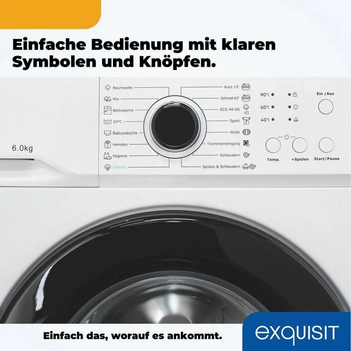 exquisit Waschmaschine WA6110-021A, 6 kg, 16 Programme, Restlaufzeitanzeige 3