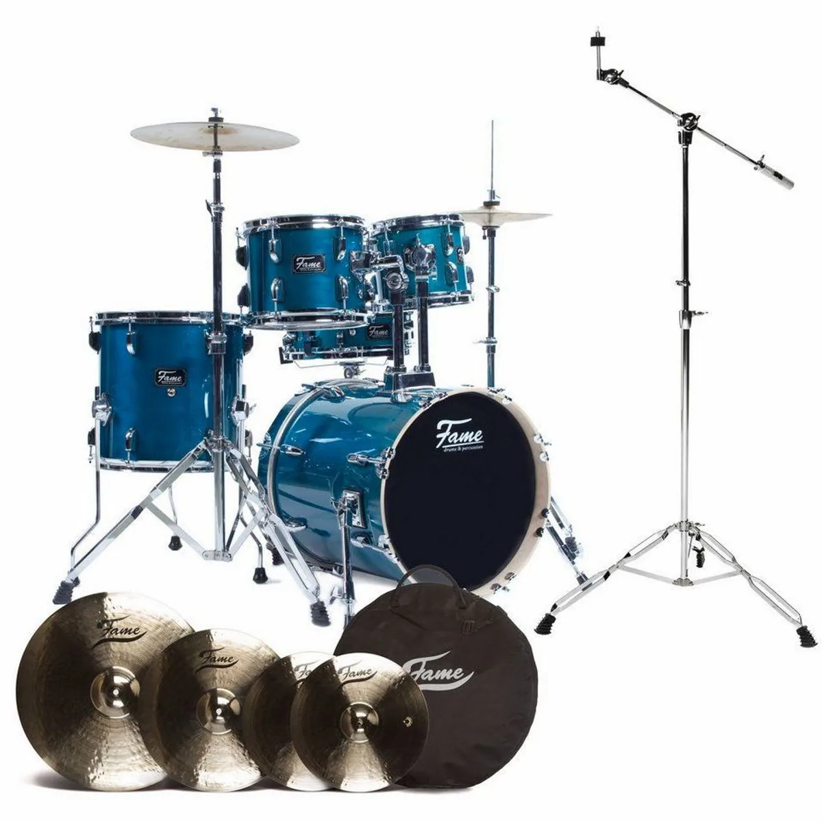 FAME Jungle Set Schlagzeug, 16 Zoll Bassdrum, 9-lagiges Ahornholz — inklusive Becken und Zubehör