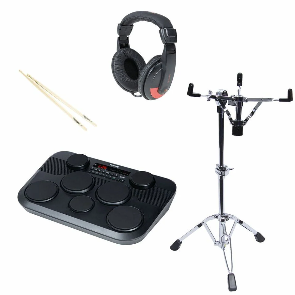 FAME DD-380 E-Drum Set, inklusive Snare-Ständer und Kopfhörer — vielseitig, kompakt, ideal für Einsteiger