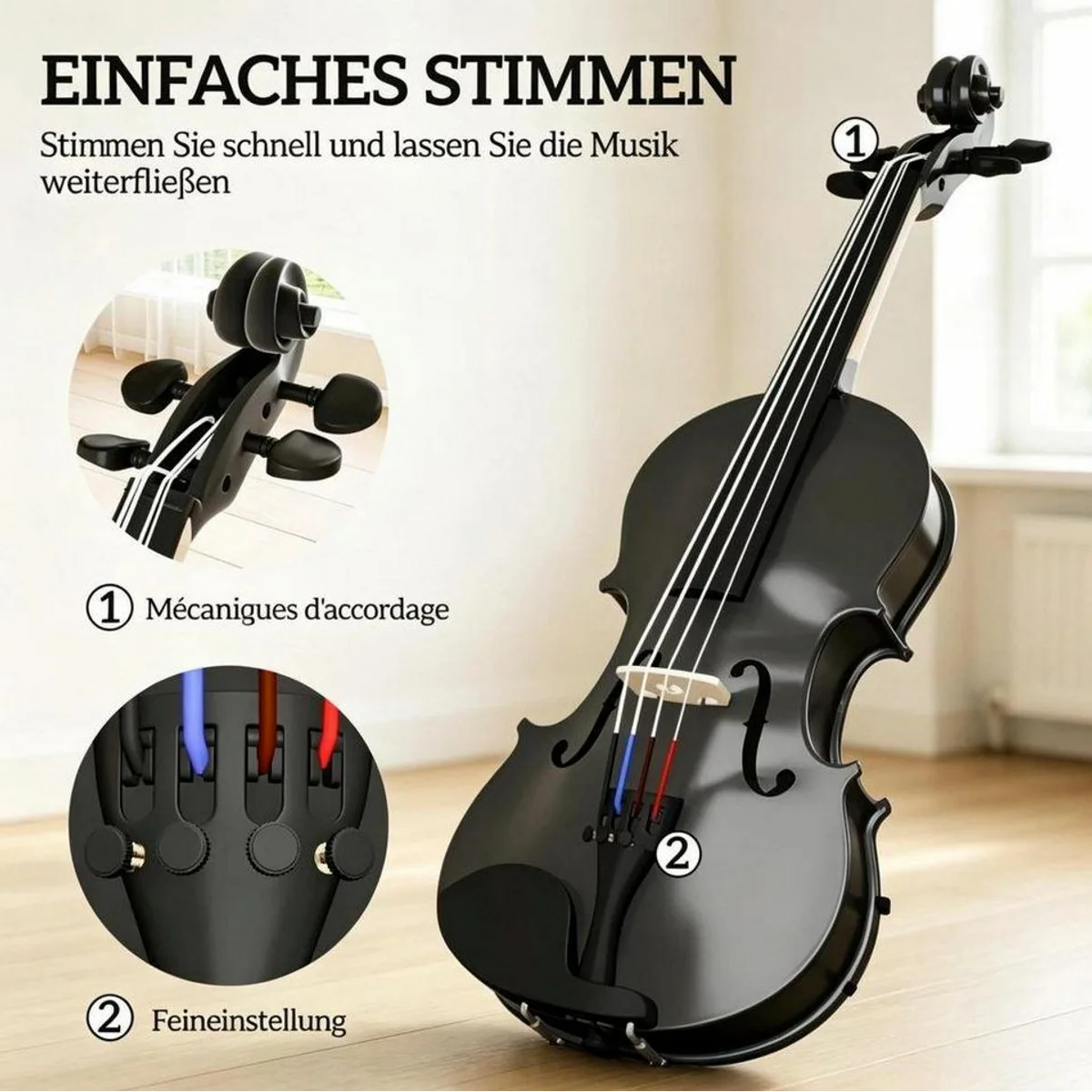FELIXLEO Violine 4/4, komplettes Set für Anfänger — robust, elegant, leicht transportierbar 3