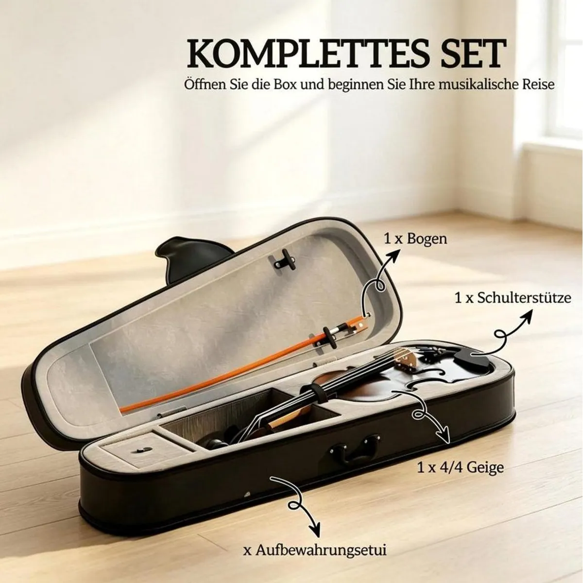 FELIXLEO Violine 4/4, komplettes Set für Anfänger — robust, elegant, leicht transportierbar 5