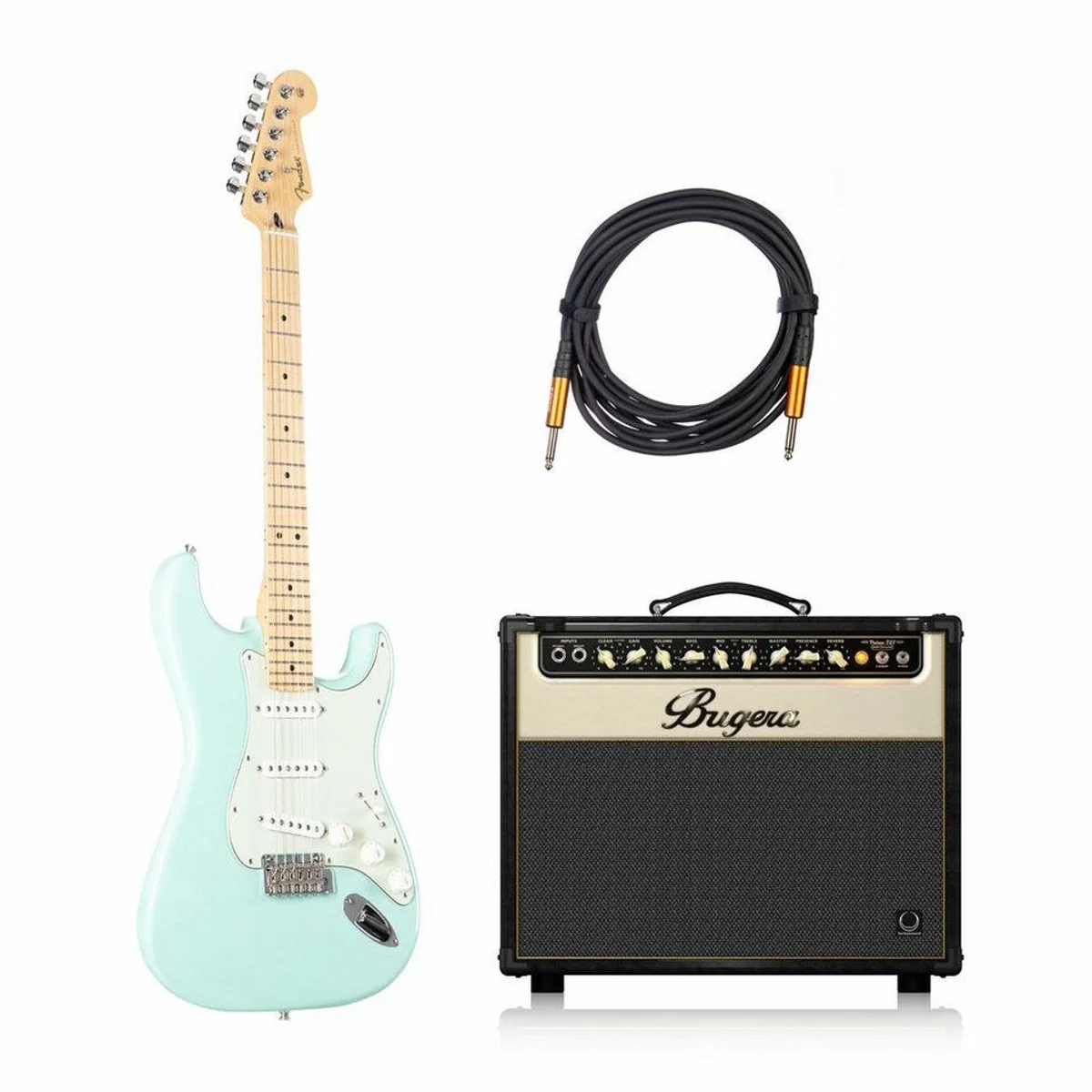 Fender Player Stratocaster Surf Green, Alnico 5 Tonabnehmer, 2-Punkt Tremolo — E-Gitarren Set für Einsteiger
