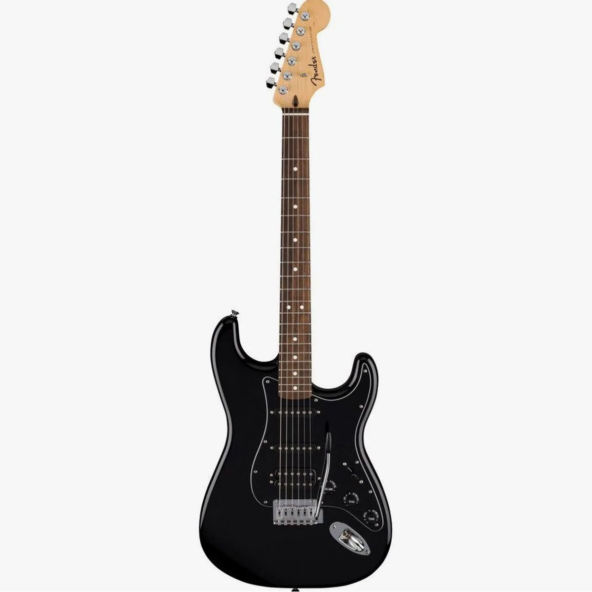 Fender Standard Stratocaster HSS LRL Black, vielseitige E-Gitarre mit Humbucker und Single Coils