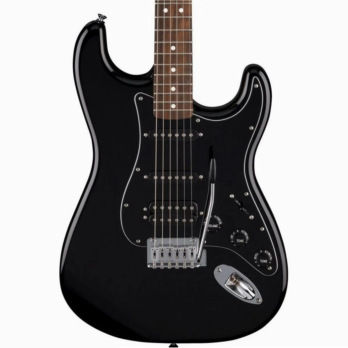 Fender Standard Stratocaster HSS LRL Black, vielseitige E-Gitarre mit Humbucker und Single Coils 3