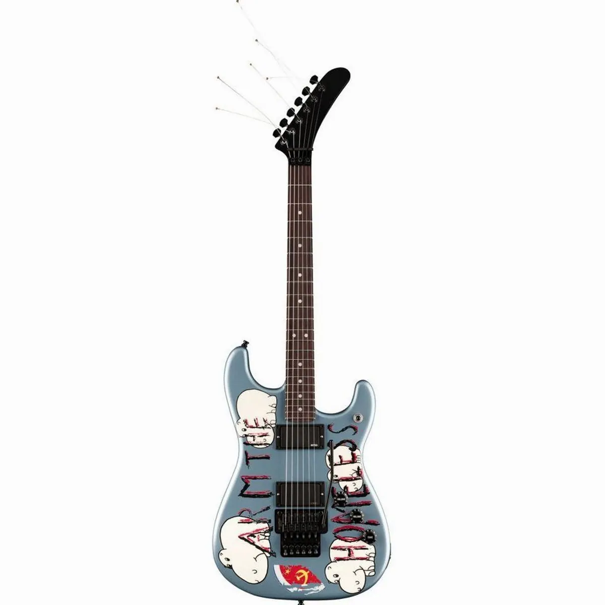 Fender Tom Morello Arm the Homeless RW Blue Ice Metallic, Signature E-Gitarre mit Custom-Artwork