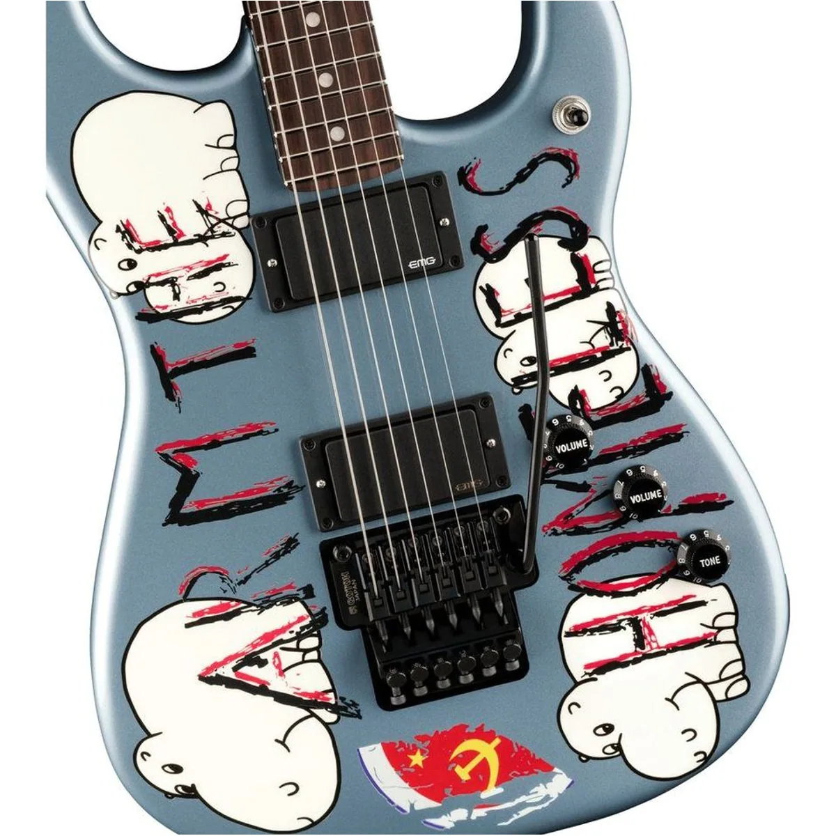 Fender Tom Morello Arm the Homeless RW Blue Ice Metallic, Signature E-Gitarre mit Custom-Artwork 3