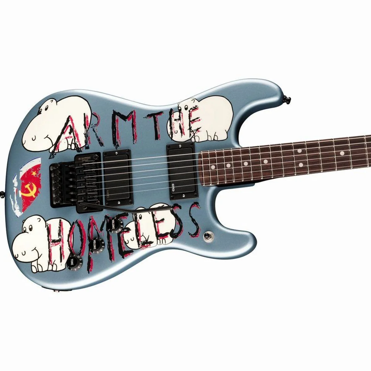 Fender Tom Morello Arm the Homeless RW Blue Ice Metallic, Signature E-Gitarre mit Custom-Artwork 4