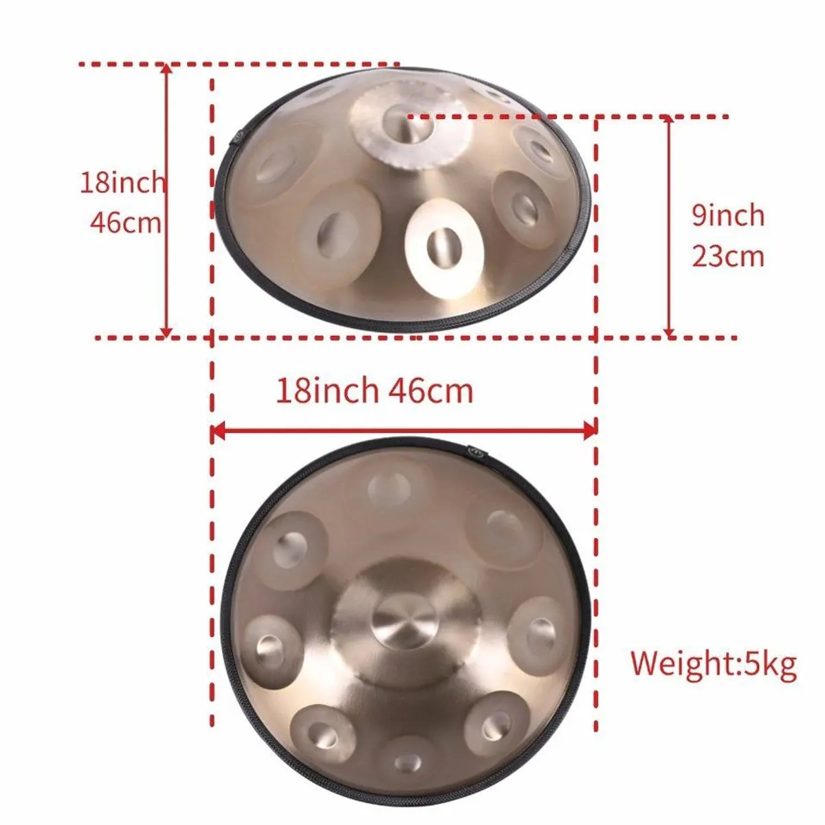 Fine Life Pro 9-Ton-Handpan, D-Moll, Gold — handgehämmert, robust, ideales Einsteigerinstrument 4