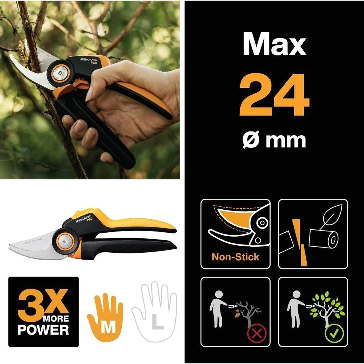 Fiskars X-series M Bypass-Gartenschere, maximale Schneidkraft, ergonomische Handhabung 4