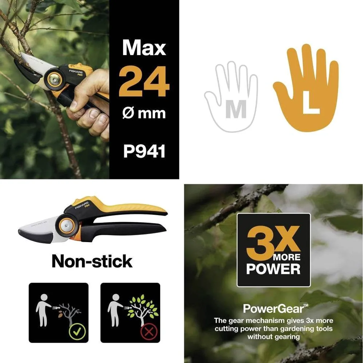 Fiskars X-series Amboss-Gartenschere, 3x Schneidkraft, ergonomischer Griff 2