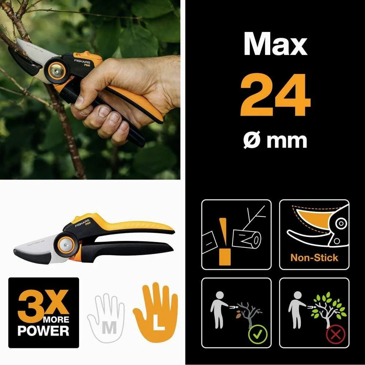 Fiskars X-series Amboss-Gartenschere, 3x Schneidkraft, ergonomischer Griff 3