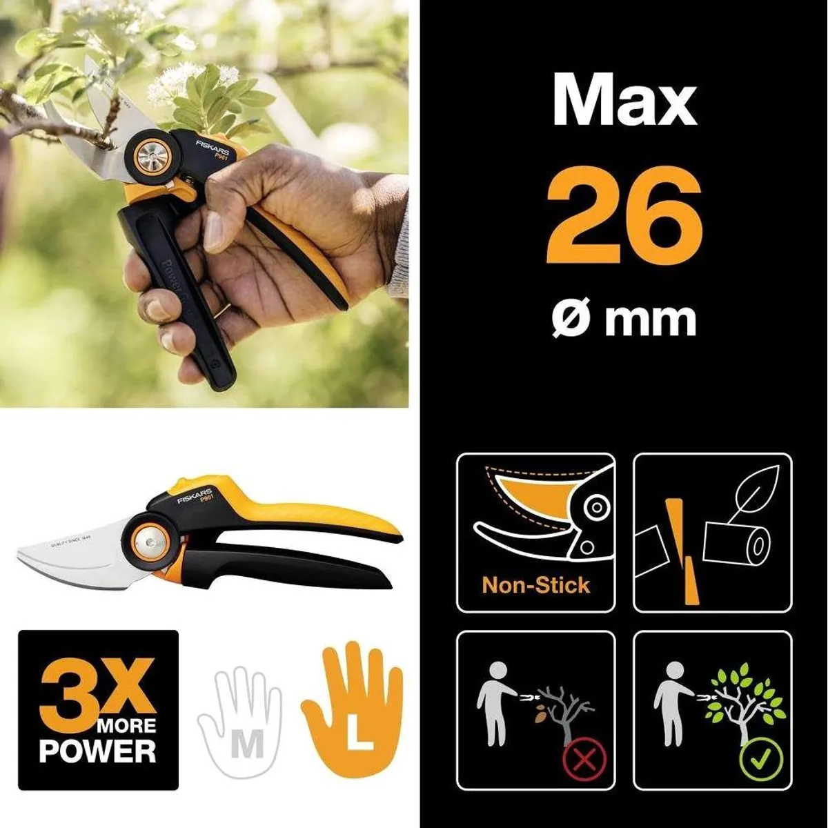 Fiskars Gartenschere X-series L, ergonomisch, PowerGear Technologie 3