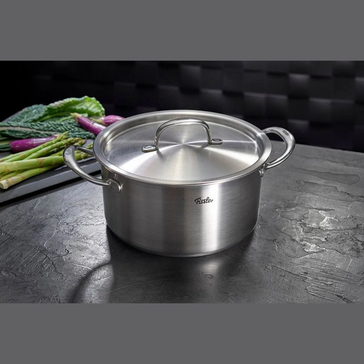 Fissler M5 Pro-Ply Kochtopf 24 cm, präzise Wärmeverteilung, ergonomische Griffe 2