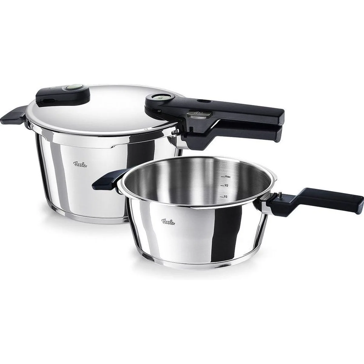 Fissler Vitaquick Elemental Schnellkochtopf, 3-teiliges Set mit zwei Garstufen