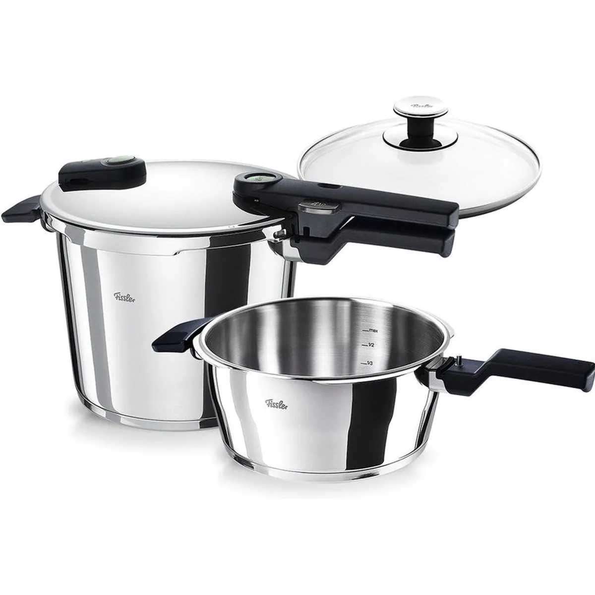 Fissler Vitaquick Elemental Schnellkochtopf, 4-teiliges Set mit Glasdeckel