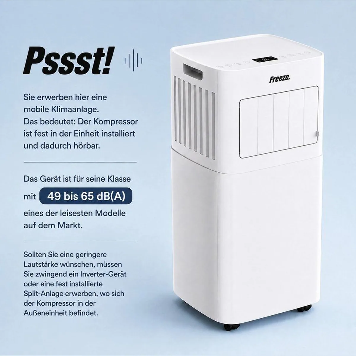 Freeze Mobile Klimaanlage 9000BTU, kompakt & effizient, Temperatur bis 16°C 3