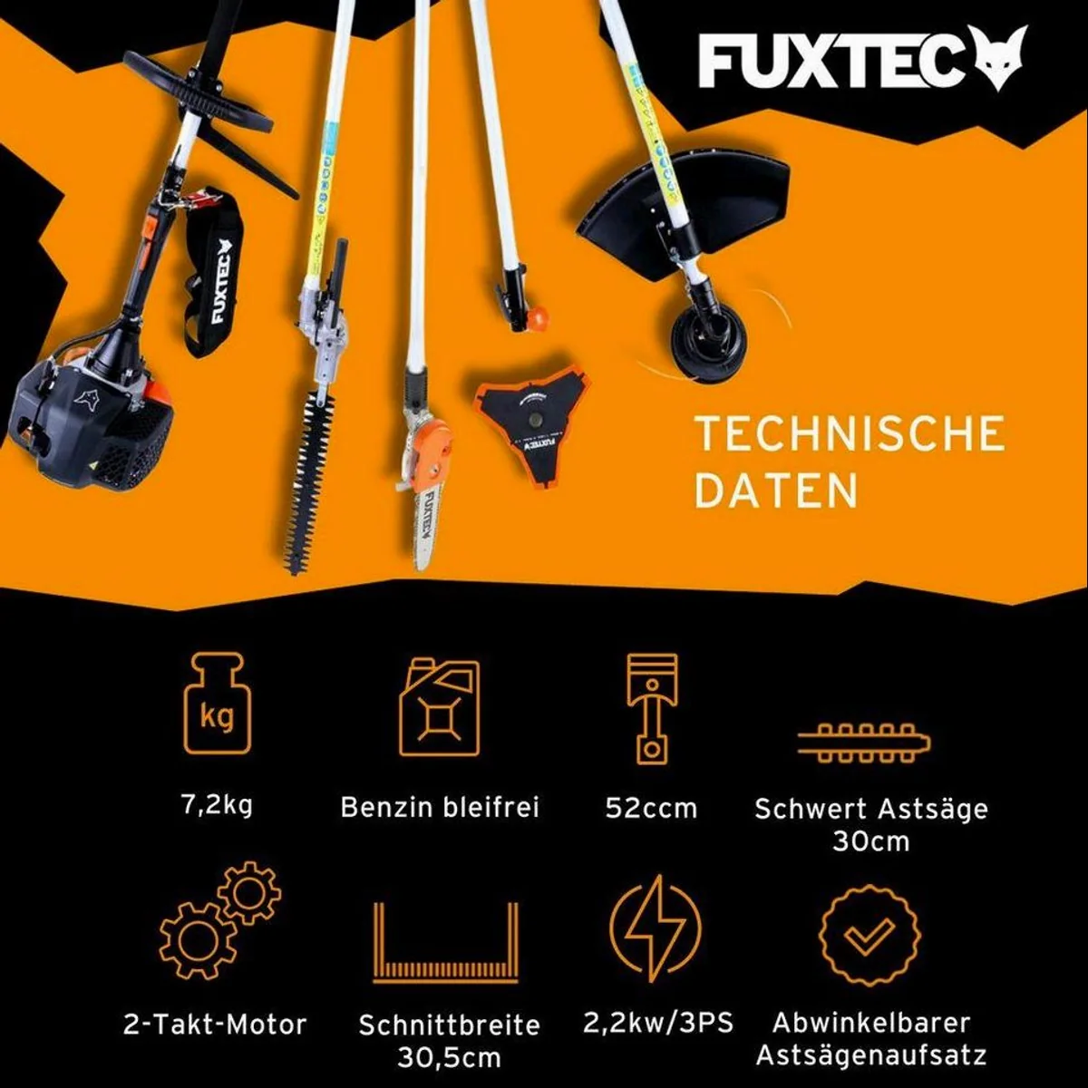 FUXTEC FX-MT252ER Benzin-Motorsense, 5in1 Multitool, 52ccm, 3PS 3