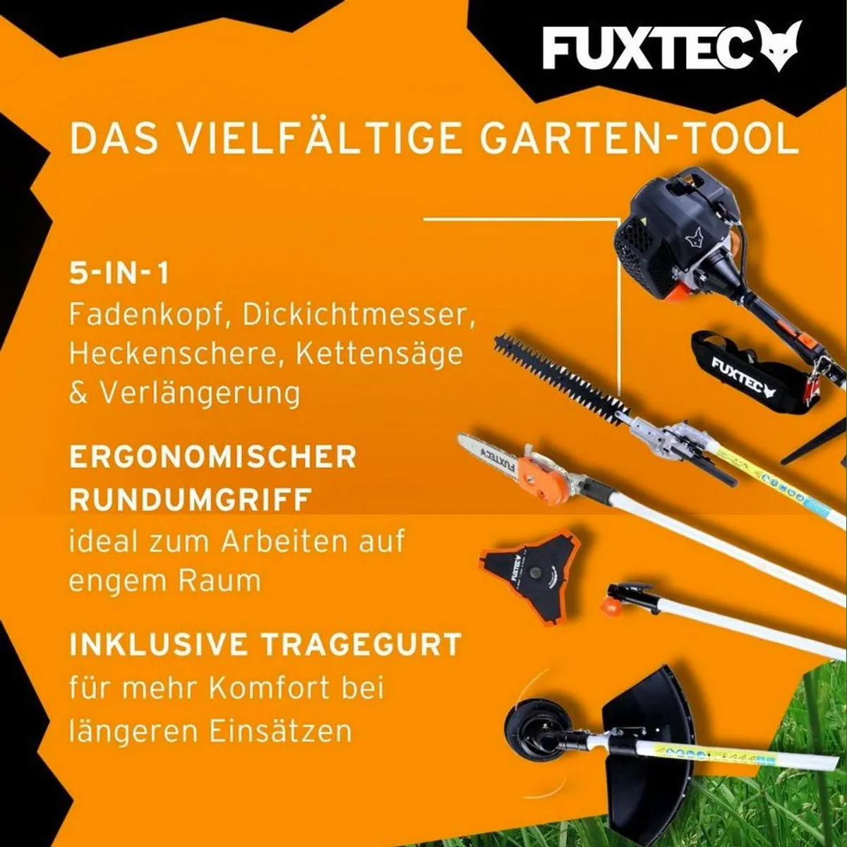 FUXTEC FX-MT252ER Benzin-Motorsense, 5in1 Multitool, 52ccm, 3PS 5