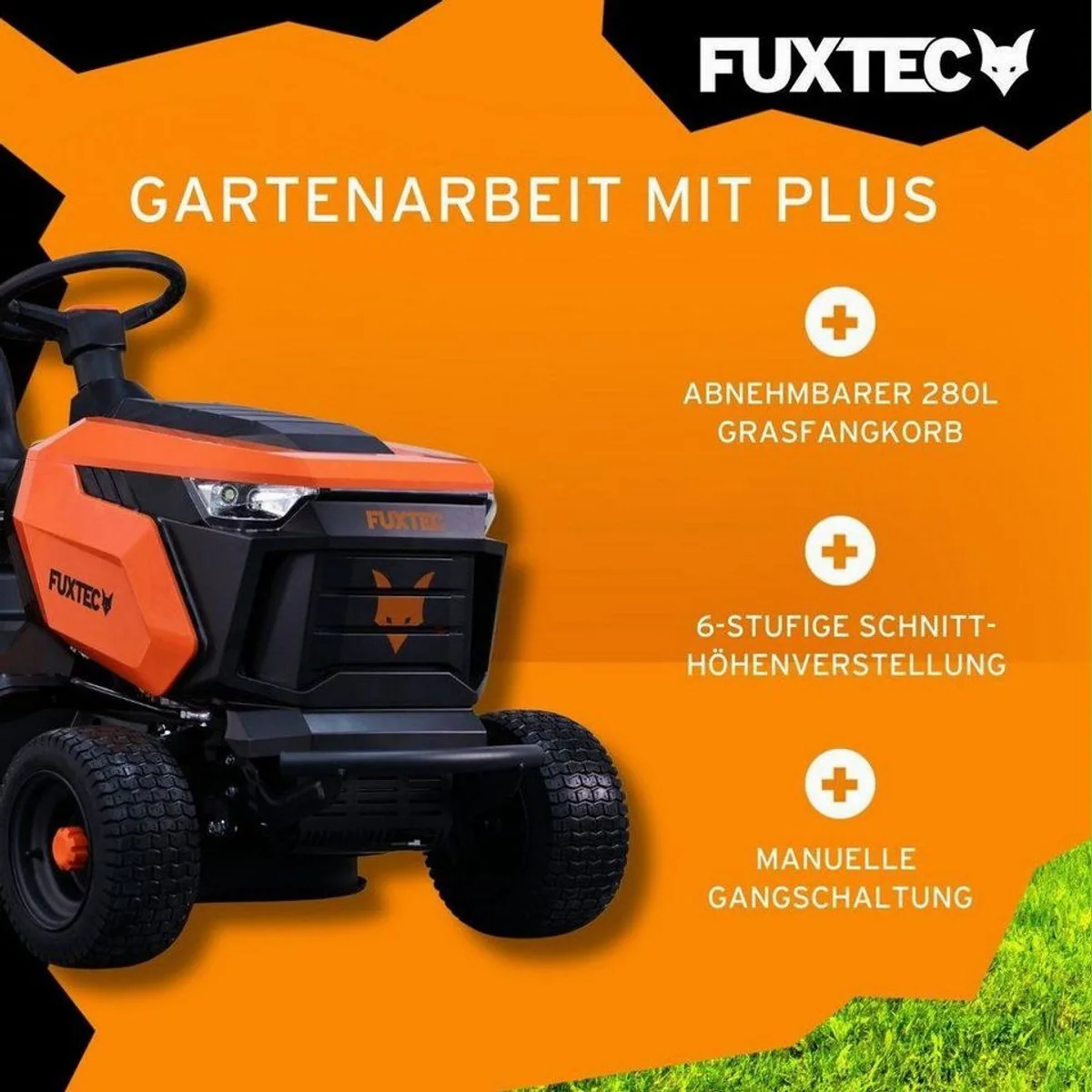 FUXTEC FX-RMT84M Rasentraktor, 83 cm Schnittbreite, 280L Fangkorb, 432ccm Hubraum 2