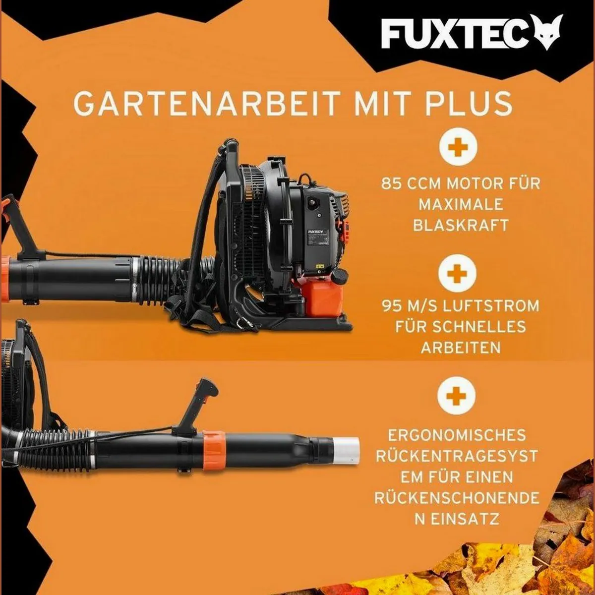 FUXTEC FX-LBP185TPRO Benzin-Laubbläser, 85 cm³, 95 m/s Luftgeschwindigkeit, rückentragbar 2