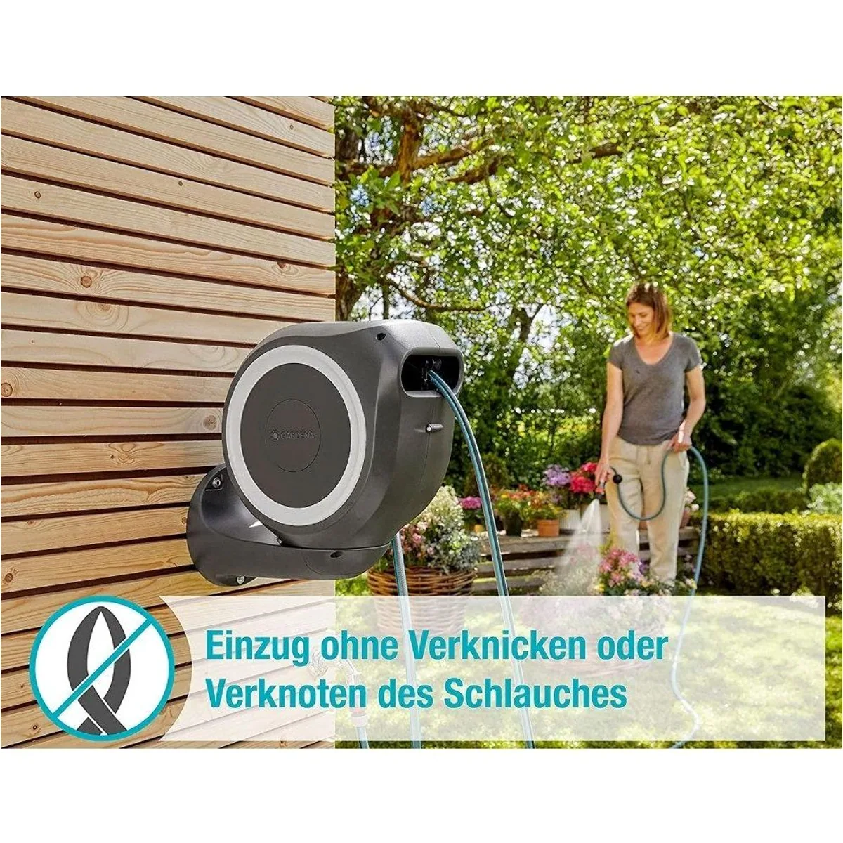 GARDENA RollUp S Schlauchbox, 15m Schlauch, automatisches Aufwickeln, wandmontierbar 4