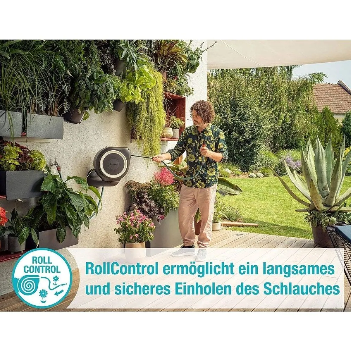 GARDENA RollUp S Schlauchbox, 15m Schlauch, automatisches Aufwickeln, wandmontierbar 5
