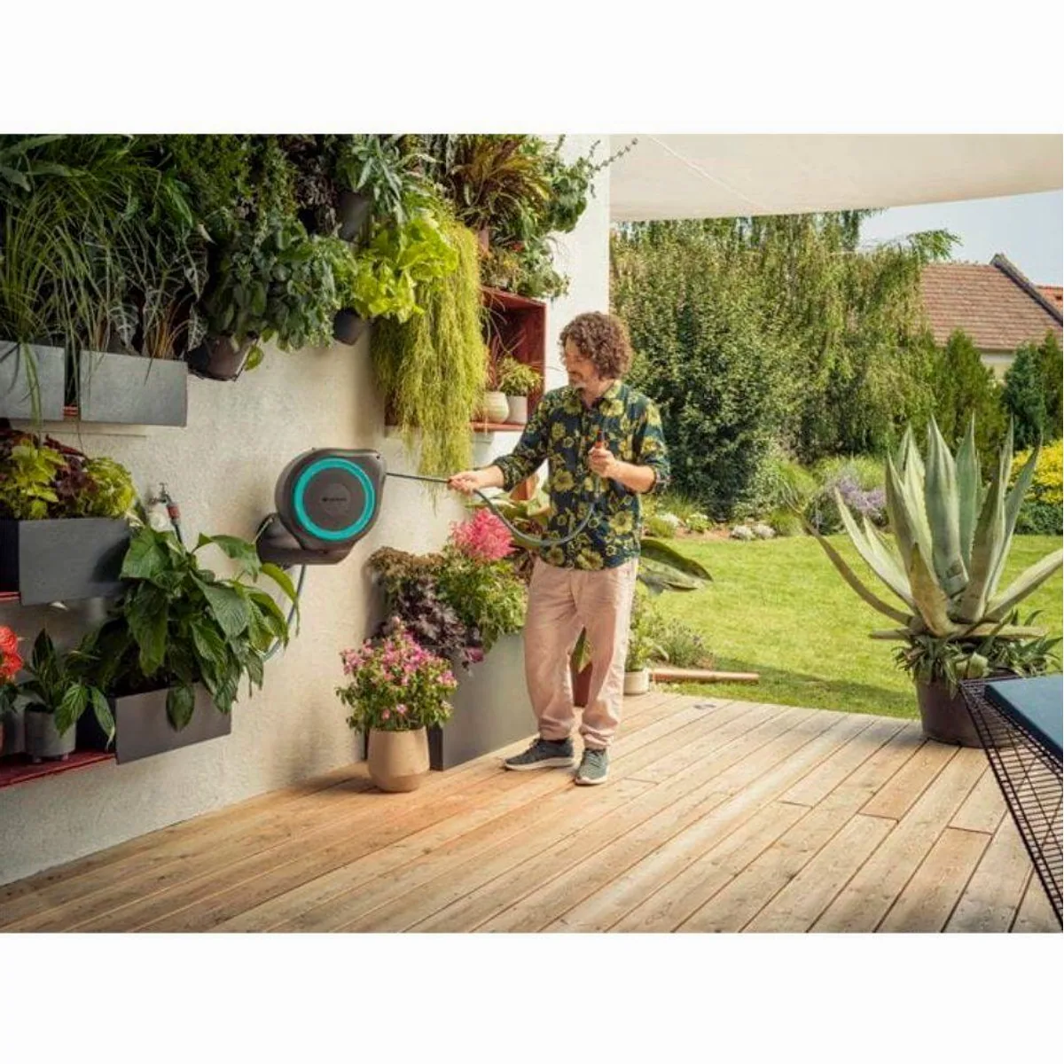 GARDENA RollUp M Schlauchaufroller, 20m Gartenschlauch, 180° drehbar 4