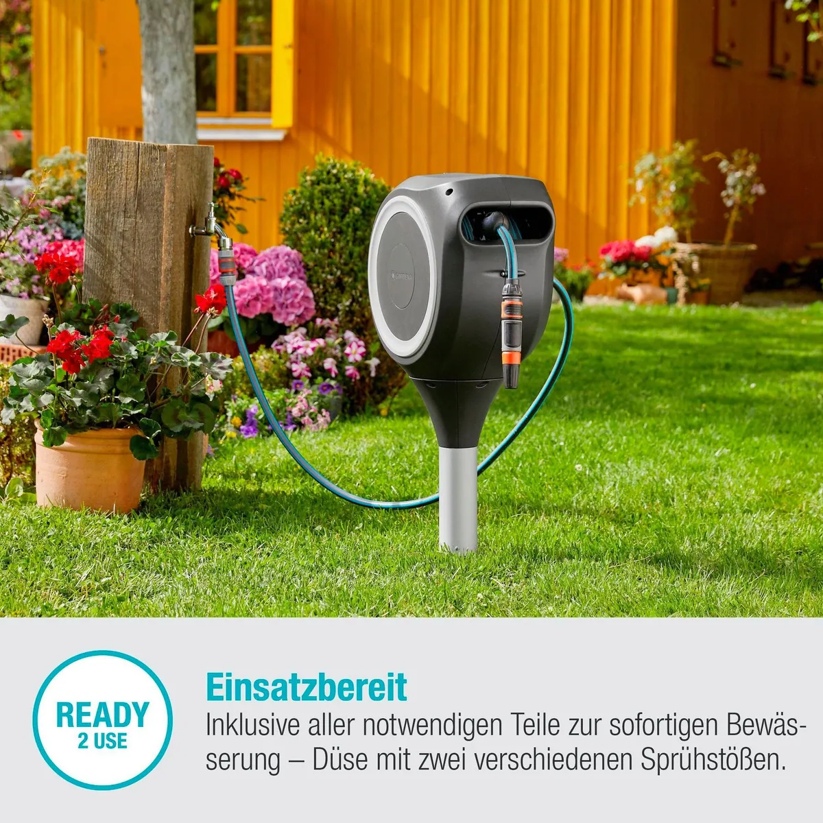 GARDENA Schlauchbox RollUp M, 20 m Schlauch, 360° Drehung, RollControl 2
