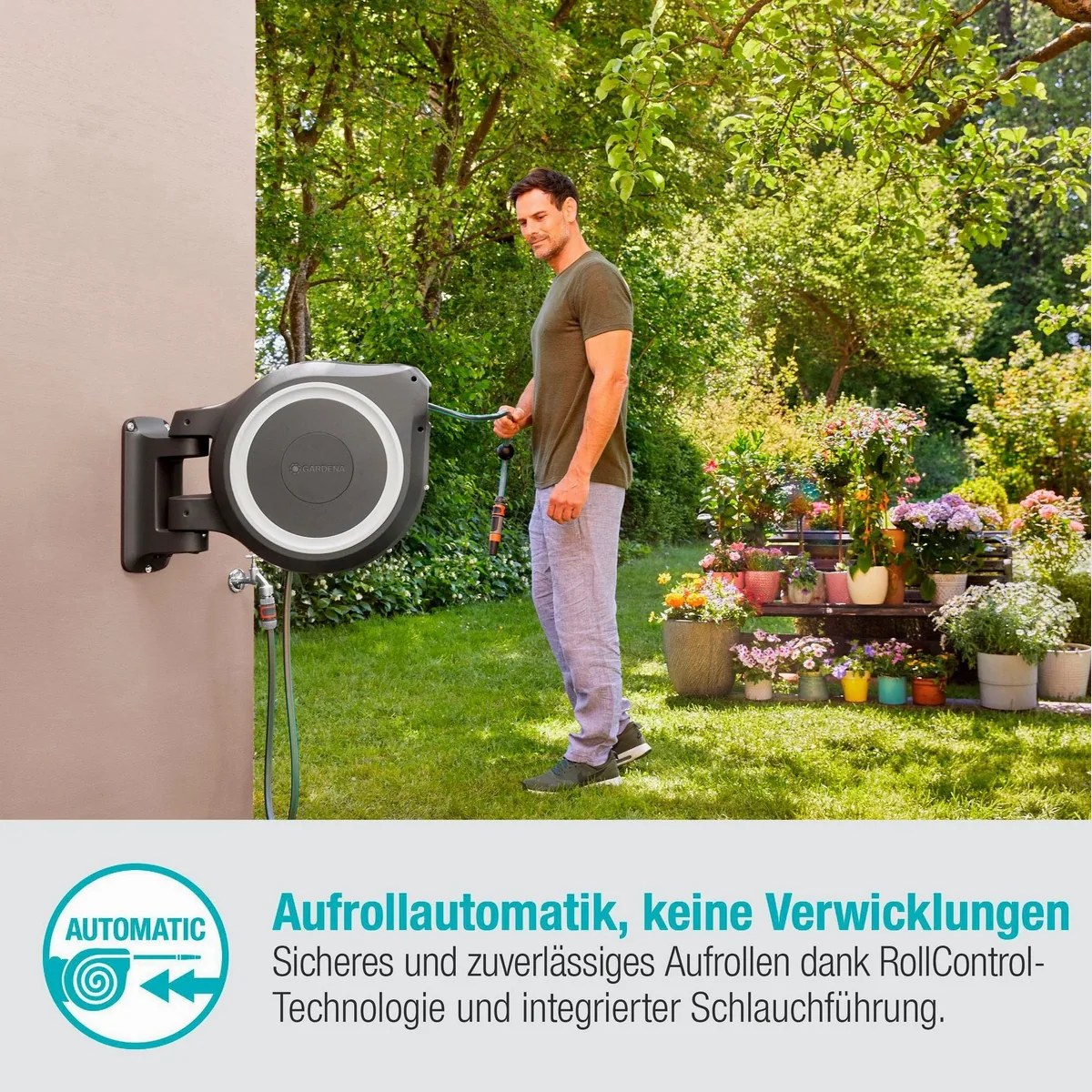 GARDENA Wandschlauchbox RollUp M/L, 25 m Schlauch, frostsicher, schwenkbar 5
