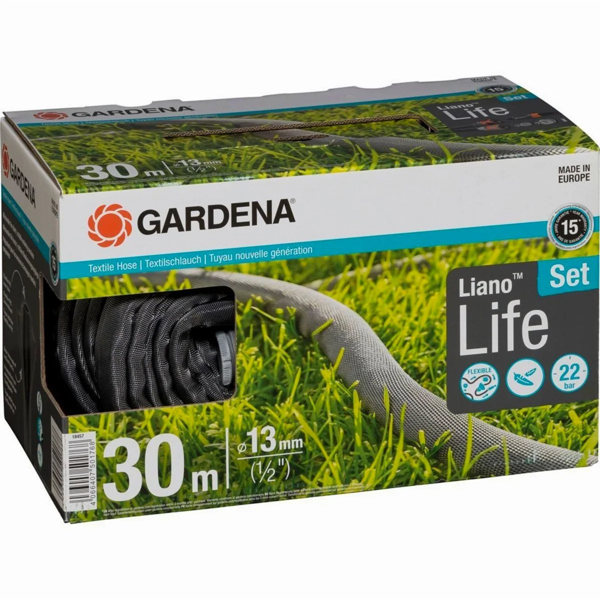 GARDENA Liano Life Textilschlauch 1/2, 30 m Set, flexibel, leicht, komplett mit Zubehör