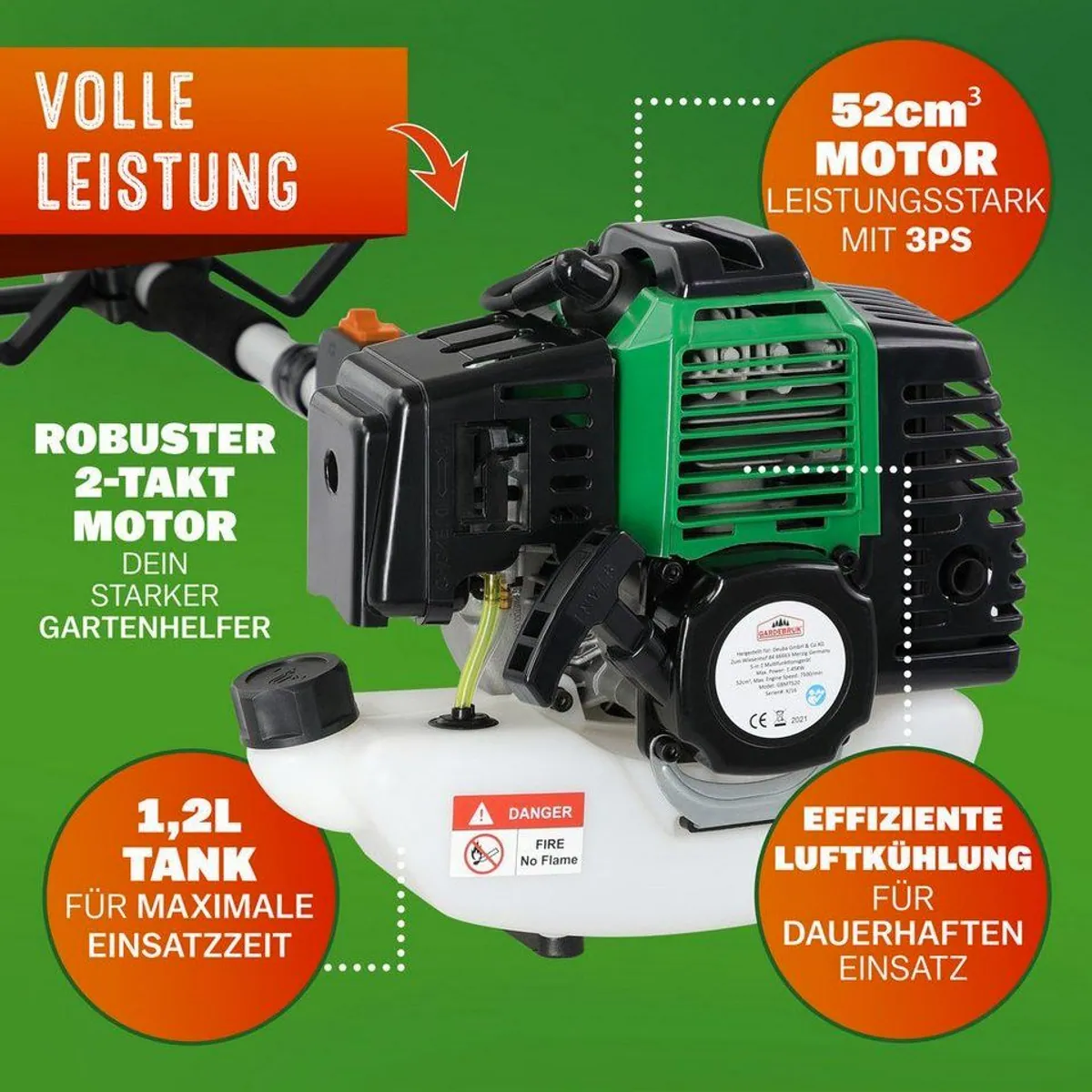 Gardebruk GBMT520 Benzin-Motorsense, 5 in 1 Multitool mit Tragegurt 2