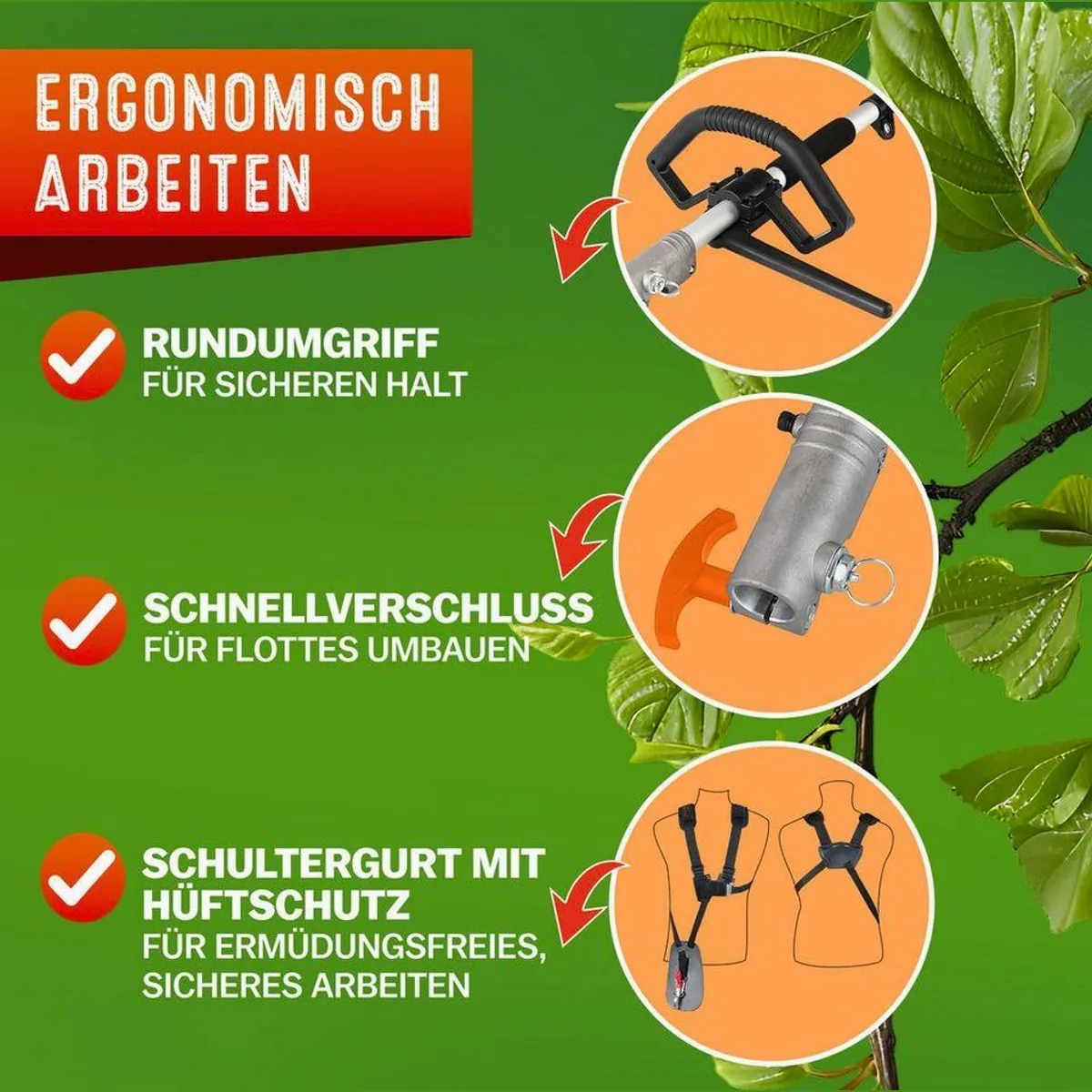 Gardebruk GBMT520 Benzin-Motorsense, 5 in 1 Multitool mit Tragegurt 4