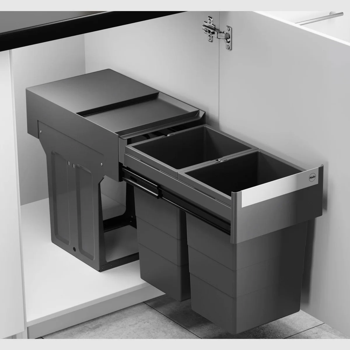 Hailo Tandem Einbaumülleimer, 2x 13 L, Vollauszug, platzsparend 3