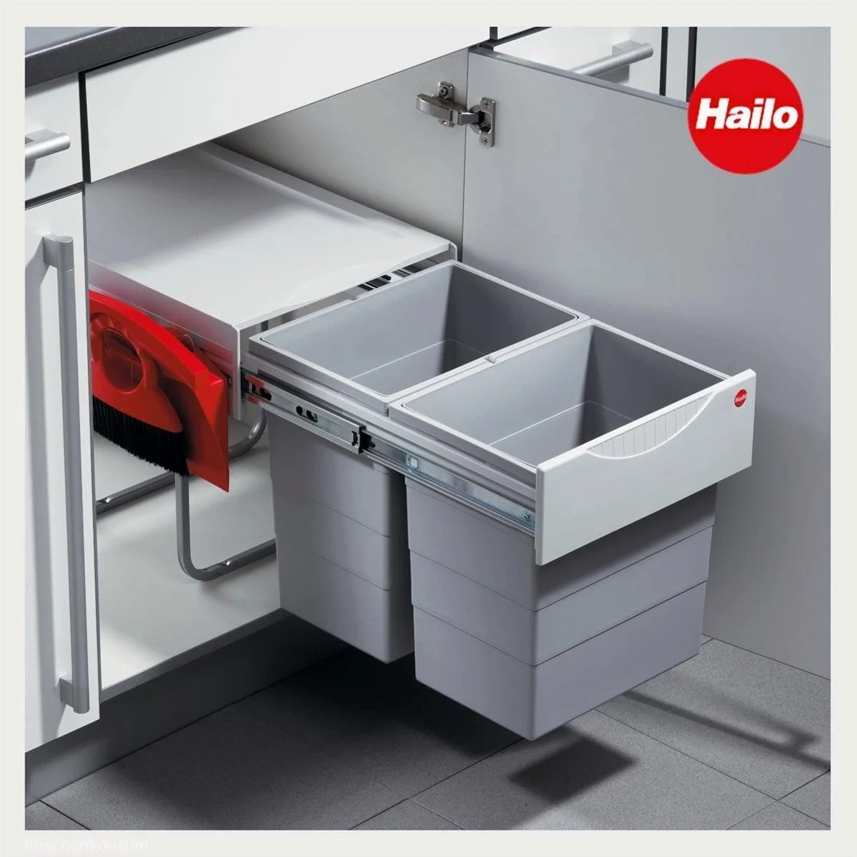 Hailo Raumspar Tandem Comfort, 2x 20 Liter, integriertes Kehr-Set — ideal für Küchenunterschränke 2