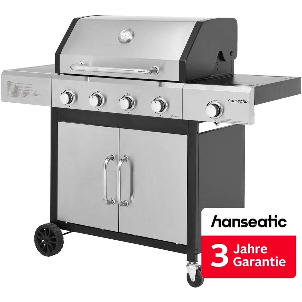 Hanseatic Gasgrill Rockford, 4 Brenner + Seitenbrenner, 14,5 kW Gesamtleistung